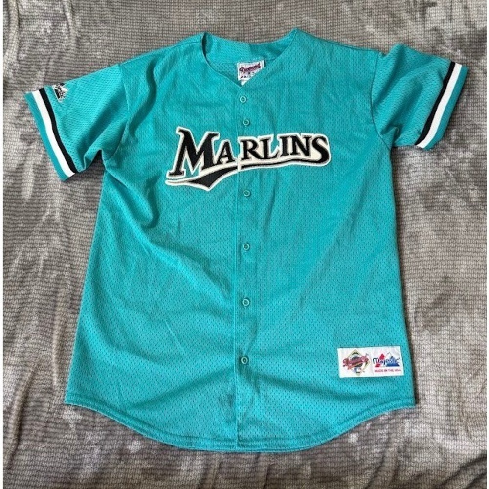 Vintage Florida Marlins Majestic Diamond Collection Jersey Teal Boys XL USA Made